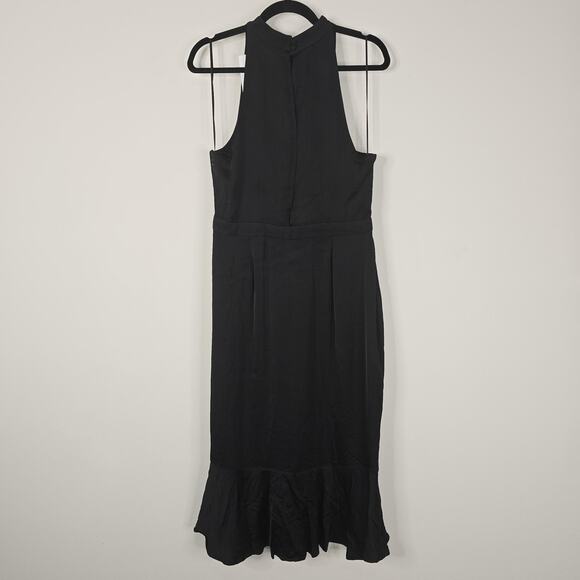 Good American Dress Womens 4 Black Satin Halter Midi Ruffle Evening Party Date - Picture 2 of 10